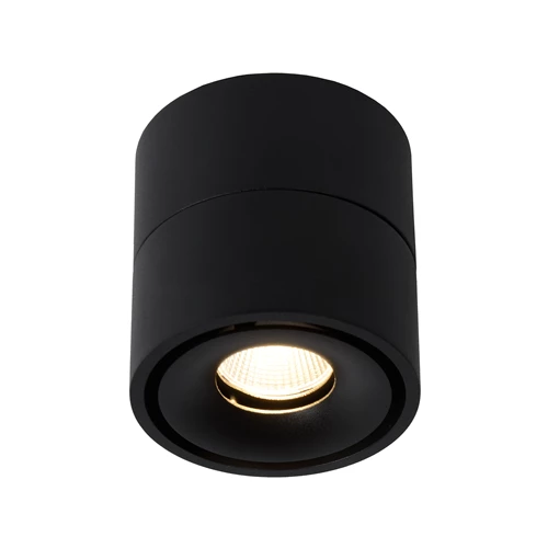 Lucide YUMIKO - Plafondspot - Ø 7,8 cm - LED Dimb. - 1x10W 2700K - Zwart - aangezet