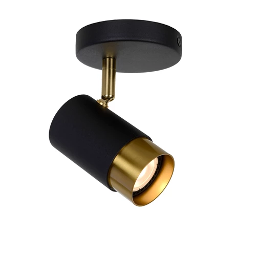 Lucide FLORIS - Spot plafond - Ø 10 cm - 1xGU10 - Noir - allumé