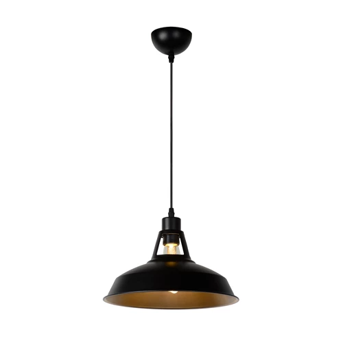 Lucide BRASSY-BIS - Hanglamp - Ø 31 cm - 1xE27 - Zwart - aangezet