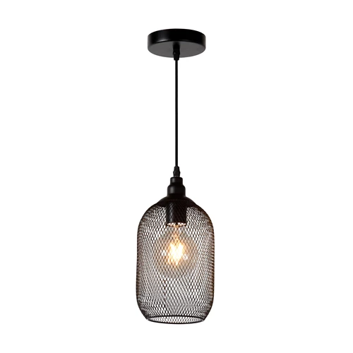 Lucide MESH - Hanglamp - Ø 15 cm - 1xE27 - Zwart - aangezet
