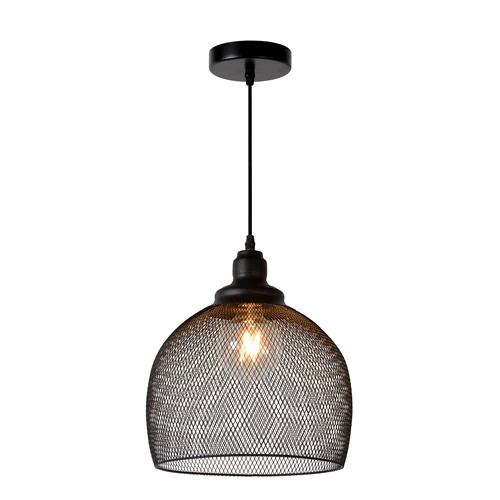 Lucide MESH - Hanglamp - Ø 28 cm - 1xE27 - Zwart - aangezet