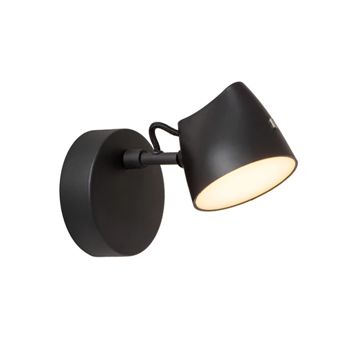 Lucide MILNE - Wandlamp - LED Dimb. - 1x8W 2700K - Zwart - aangezet