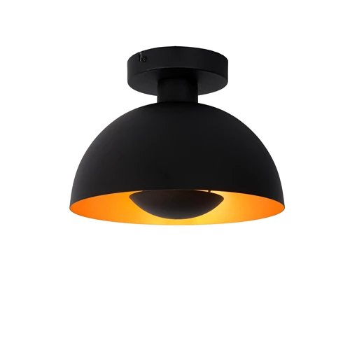 Lucide SIEMON - Flush ceiling light - Ø 25 cm - 1xE27 - Black - turned on