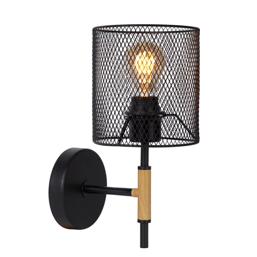 Lucide BASKETT - Wandlamp - 1xE27 - Zwart - aangezet