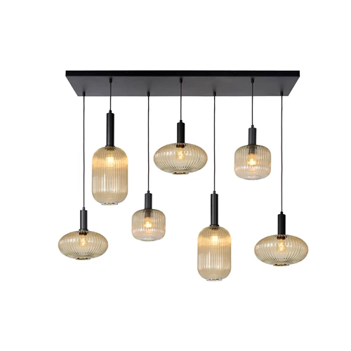 Lucide MALOTO - Hanglamp - 7xE27 - Amber - aangezet 2