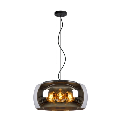 Lucide OLIVIA - Pendelleuchten - Ø 50 cm - 3xE27 - Rauchfarbe Grau - eingeschaltet 5