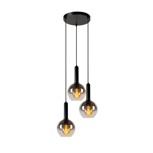 Lucide MARIUS - Pendelleuchten - Ø 48,5 cm - 3xE27 - Schwarz - eingeschaltet