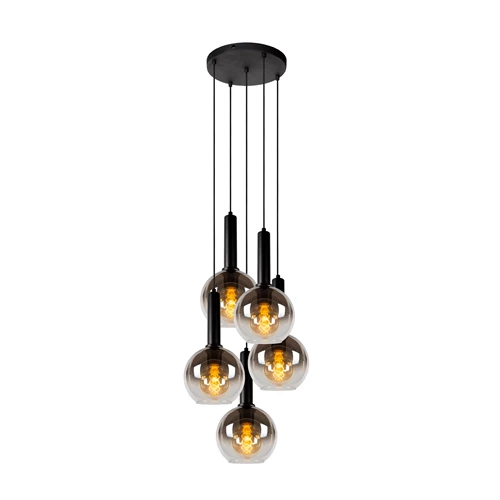 Lucide MARIUS - Pendelleuchten - Ø 55 cm - 5xE27 - Schwarz - eingeschaltet