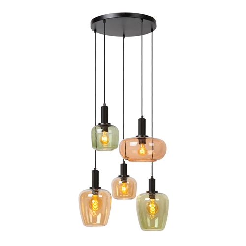 Lucide ILONA - Pendant light - 5xE27 - Black - turned on 9