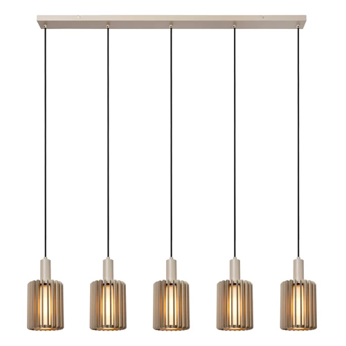 Lucide LAMBRES - Suspension - 5xE27 - Taupe - allumé 1