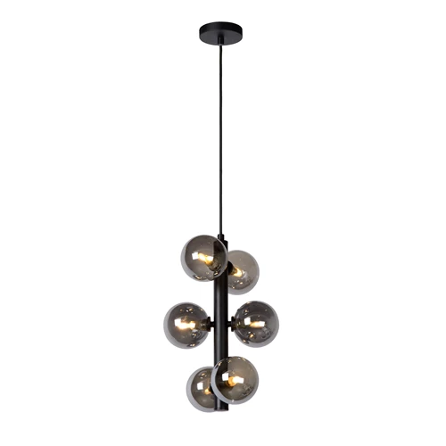 Lucide TYCHO - Lámpara colgante - Ø 25,5 cm - 6xG9 - Negro - encendido