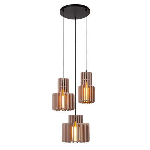 Lucide ROLLO - Pendelleuchten - 3xE27 - Taupe - eingeschaltet 1