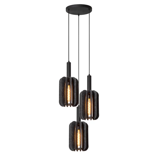 Lucide RAFAL - Suspension - Ø 50 cm - 3xE27 - Gris - allumé 6