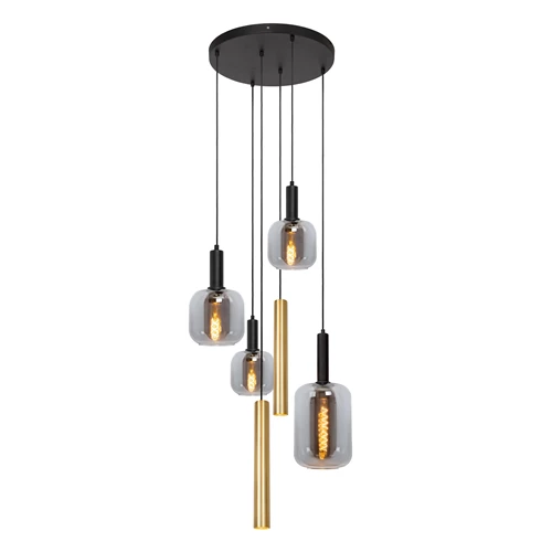 Lucide JOANET Tube - Pendant light - Ø 65 cm - 4xE27 - Brass - turned on 6