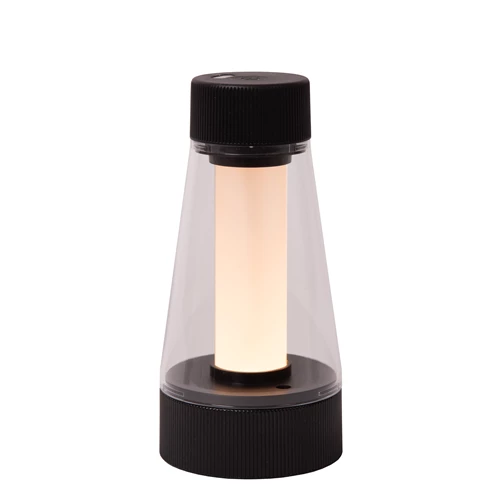 Lucide LORALI - Oplaadbare Tafellamp Binnen/Buiten - Accu/Batterij - Ø 7,7 cm - LED Dimb. - 1x1,2W 2600K/3000K - IP44 - Zwart - aangezet