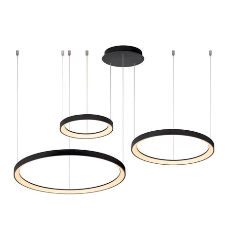 Lucide VIDAL - Hanglamp - Ø 78 cm - LED Dimb. - 1x120W 2700K - Zwart | Premium - aangezet