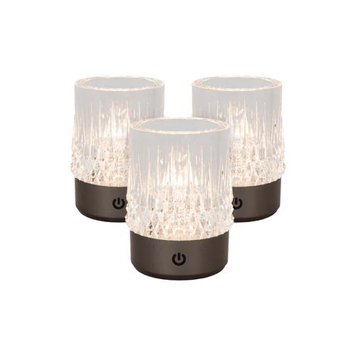 Lucide LILY - Rechargeable Table lamp - Battery pack - Ø 8 cm- LED 3 StepDim - 1x3W 2700K/3000K - Gun Metal - Set of 3 - turned on 8