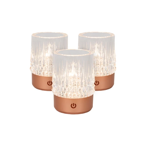 Lucide LILY - Rechargeable Table lamp - Battery pack - Ø 8 cm- LED 3 StepDim - 1x3W 2700K/3000K - Copper - Set of 3 - turned on 7