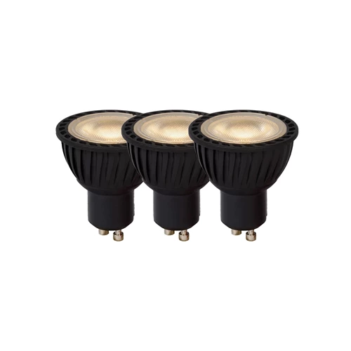 Lucide MR16 - Led bulb - Ø 5 cm - LED Dim. - GU10 - 3x5W 3000K - Black - Set of 3 - turned on
