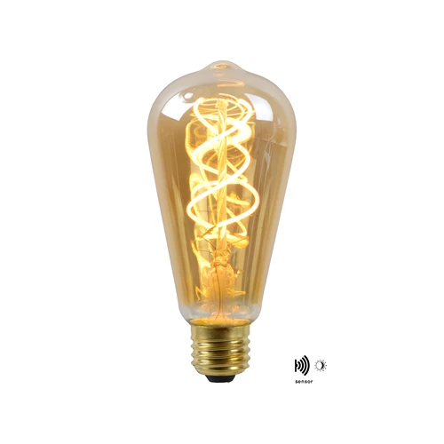 Lucide ST64 TWILIGHT SENSOR - Filament bulb - Ø 6,4 cm - LED - E27 - 1x4W 2200K - Day/Night Sensor - Amber - turned on 2