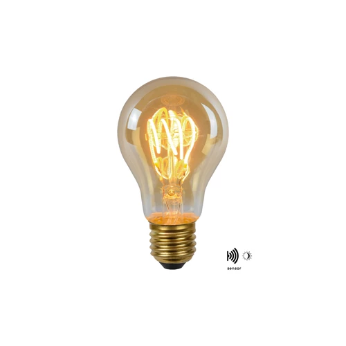 Lucide A60 TWILIGHT SENSOR - Filament bulb - Ø 6 cm - LED - E27 - 1x4W 2200K - Day/Night Sensor - Amber - turned on 2
