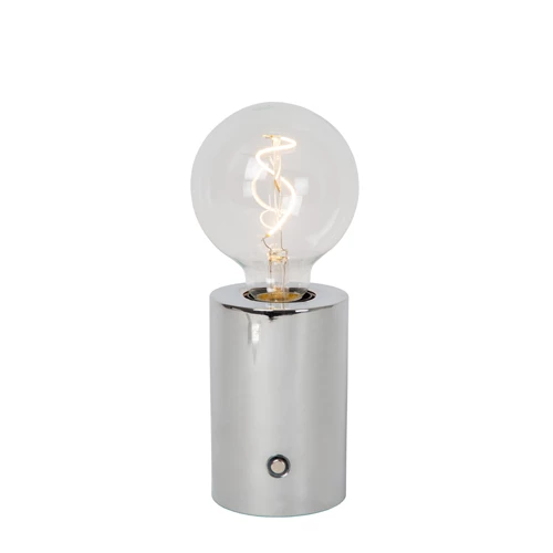 Lucide VIVO - Lampe de table Rechargeable - Batterie/Piles - Ø 8 cm - LED Dim. - E27 - 1x1W 2700K - Chrome - allumé 1
