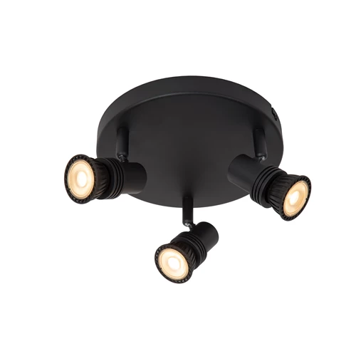 Lucide KIANTI - Plafondspot - Ø 21 cm - 3xGU10 - Zwart - aangezet