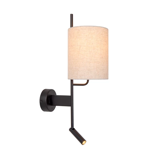 Lucide MAGIC - Wandlamp - 1xE27 - Met USB oplaadpunt - Zwart - aangezet