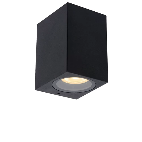 Lucide ZARO - Wandspot / Wandlamp Binnen/Buiten - 1xGU10 - IP44 - Zwart - aangezet