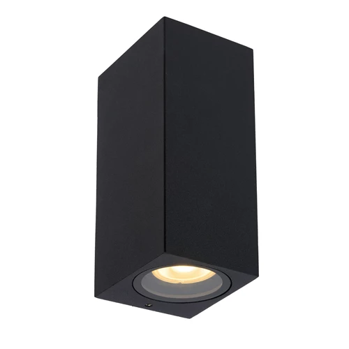 Lucide ZARO - Wandspot / Wandlamp Binnen/Buiten - 2xGU10 - IP65 - Zwart - aangezet
