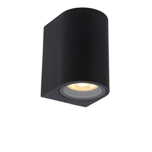 Lucide ZARO - Wandspot / Wandlamp Binnen/Buiten - 1xGU10 - IP44 - Zwart - aangezet
