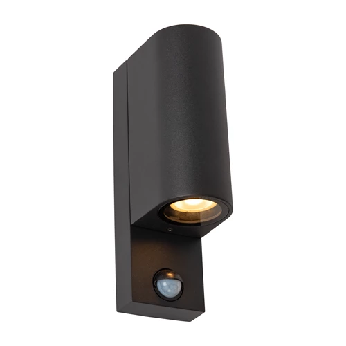 Lucide ZARO IR - Wall spotlight / Wall light Indoor/Outdoor - 2xGU10 - IP65 - Motion & Day/Night Sensor (deactivatable) - Black - turned on