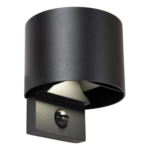Lucide TADZIO - Lámpara de pared Dentro/Fuera - LED - CCT - 1x7W 2700K/4000K - IP65 - Sensor movimiento - Negro - Essential - encendido