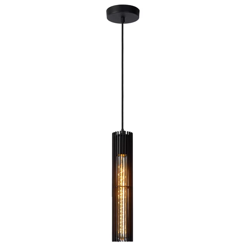 Lucide LIONEL - Hanglamp - Ø 6,5 cm - 1xE27 - Zwart - aangezet