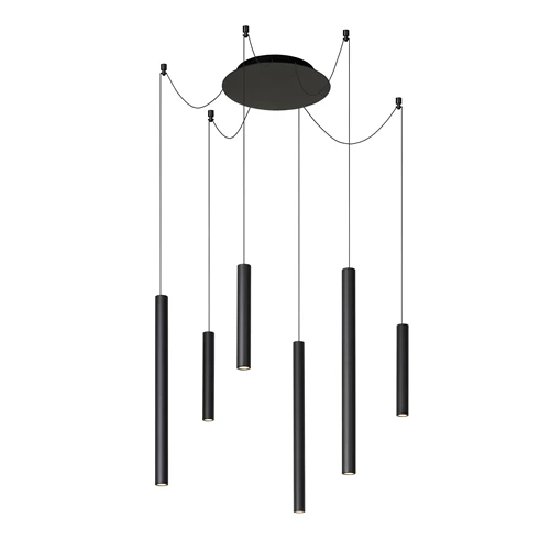 Lucide LORENZ - Pendelleuchten - Ø 120 cm - LED Dim. - 6x4W 3000K - Schwarz - eingeschaltet