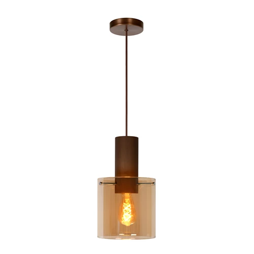 Lucide TOLEDO - Pendant light - Ø 20 cm - 1xE27 - Amber - turned on 2