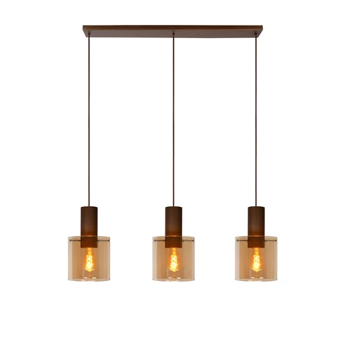 Lucide TOLEDO - Hanglamp - Ø 20 cm - 3xE27 - Amber - aangezet 2