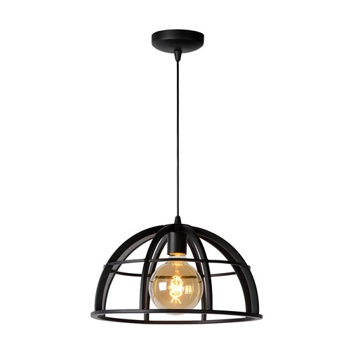 Lucide DIKRA - Pendelleuchten - Ø 40 cm - 1xE27 - Schwarz - eingeschaltet