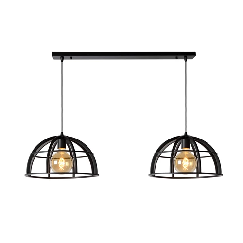 Lucide DIKRA - Hanglamp - 2xE27 - Zwart - aangezet