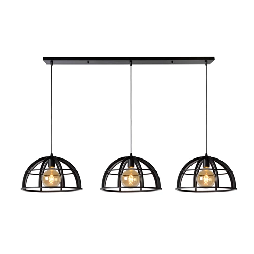 Lucide DIKRA - Pendant light - Ø 40 cm - 3xE27 - Black - turned on