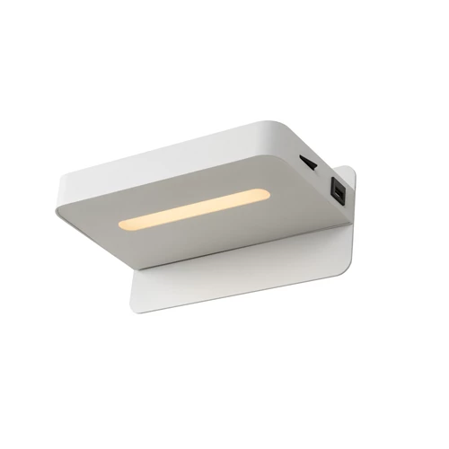Lucide ATKIN - Lampe de chevet / Applique mural - LED - 1x6W 3000K - Point de rechargement USB - Blanc - allumé 1