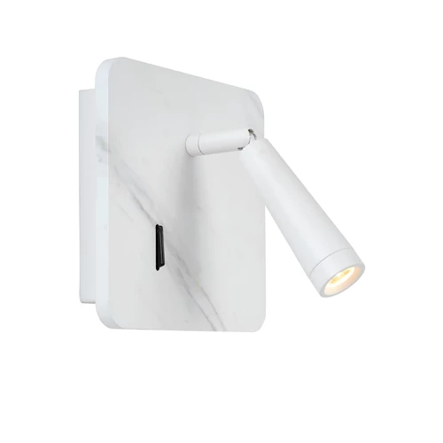 Lucide OREGON - Bettlampe / Wandleuchte - LED - 1x4W 3000K - Mit USB-Ladepunkt - Weiß - eingeschaltet 1