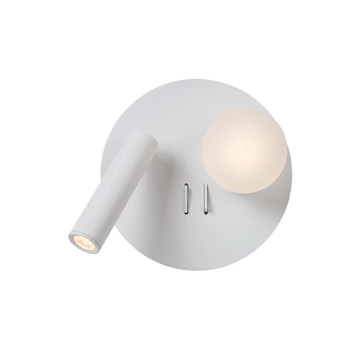 Lucide MATIZ - Lampe de chevet / Applique mural - Ø 16,5 cm - LED - 3000K - Point de rechargement USB - Blanc - allumé 1