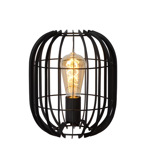 Lucide REDA - Lampe de table - Ø 22 cm - 1xE27 - Noir - allumé