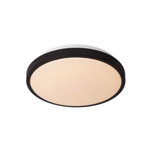 Lucide DASHER - Plafonnière Badkamer - Ø 29,3 cm - LED - 1x12W 2700K - IP44 - Bewegingssensor - Zwart - aangezet
