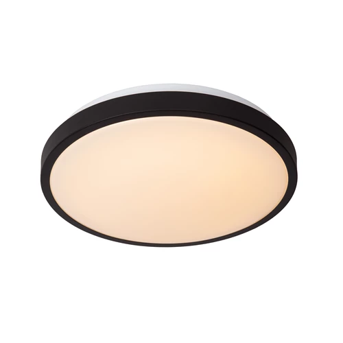 Lucide DASHER - Plafonnière Badkamer - Ø 34,8 cm - LED - 1x18W 2700K - IP44 - Beweging & dag/nacht sensor - Zwart - aangezet