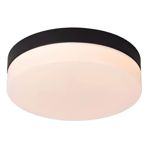 Lucide BISKIT - Plafonnière Badkamer - Ø 23 cm - LED - 1x12W 2700K - IP44 - Bewegingssensor - Zwart - aangezet
