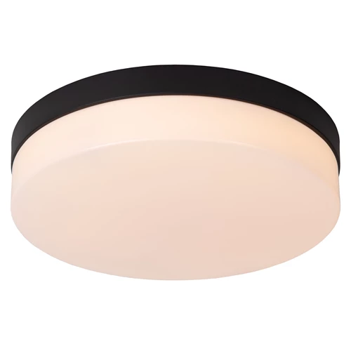 Lucide BISKIT - Plafonnière Badkamer - Ø 28 cm - LED - 1x18W 2700K - IP44 - Bewegingssensor - Zwart - aangezet