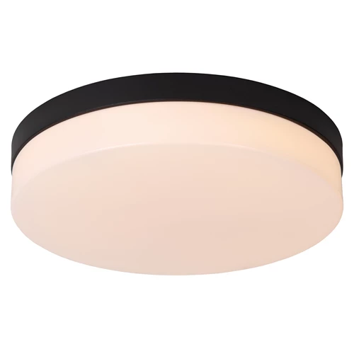 Lucide BISKIT - Plafonnière Badkamer - Ø 34,5 cm - LED - 1x24W 2700K - IP44 - Bewegingssensor - Zwart - aangezet