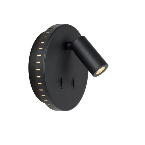 Lucide BENTJER - Lámpara de cabecera / Lámpara de pared - Ø 14 cm - LED - 3000K - Negro - encendido